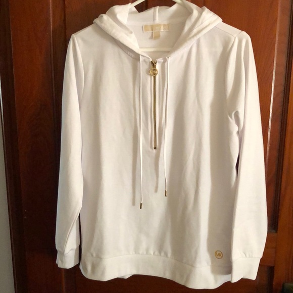 Michael Kors beautiful white hooded sweatshirt. Monogram zipper. - Picture 1 of 5